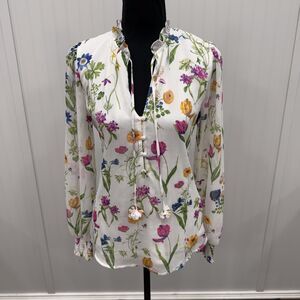 Joie Women's Small White Floral Button-Top Line Lightweight Sheer Blouse